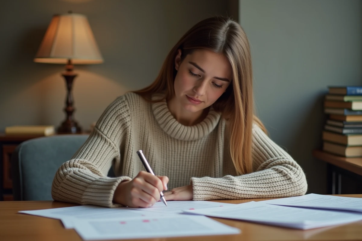 Candidate rédigeant une fiche synthétique sur le cadre réglementaire du harcèlement scolaire
