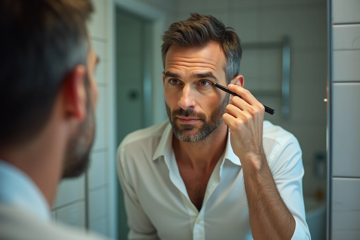 Homme se coiffant devant un miroir dans la salle de bain